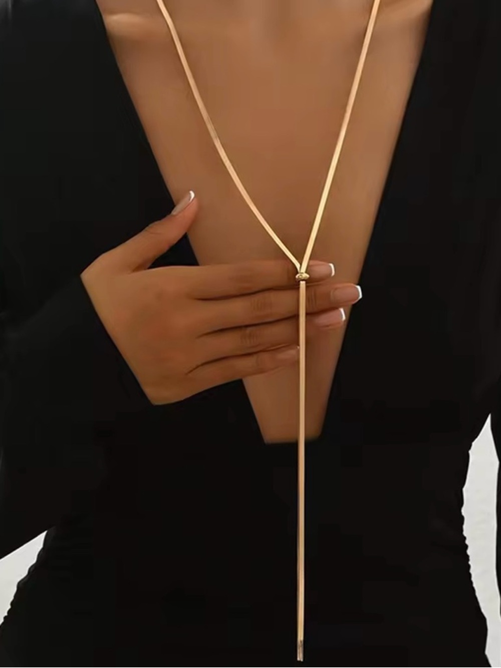 Anthropologie Gold Lariat Necklace with Drop Bars - Picture 3 of 5